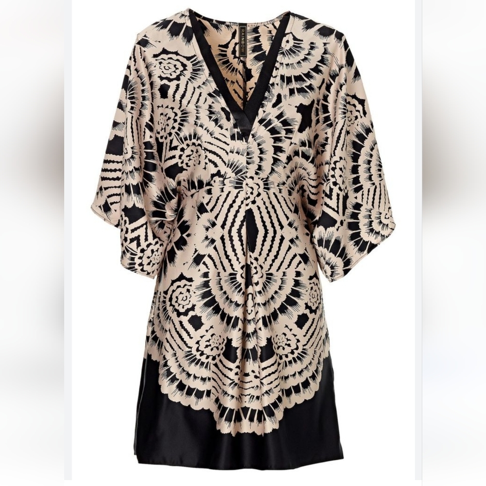 Venus Womens Silky Dress Kimono Style Black/Tan